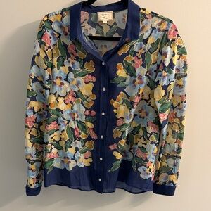 Sezane Floral Button-Up Blouse 38